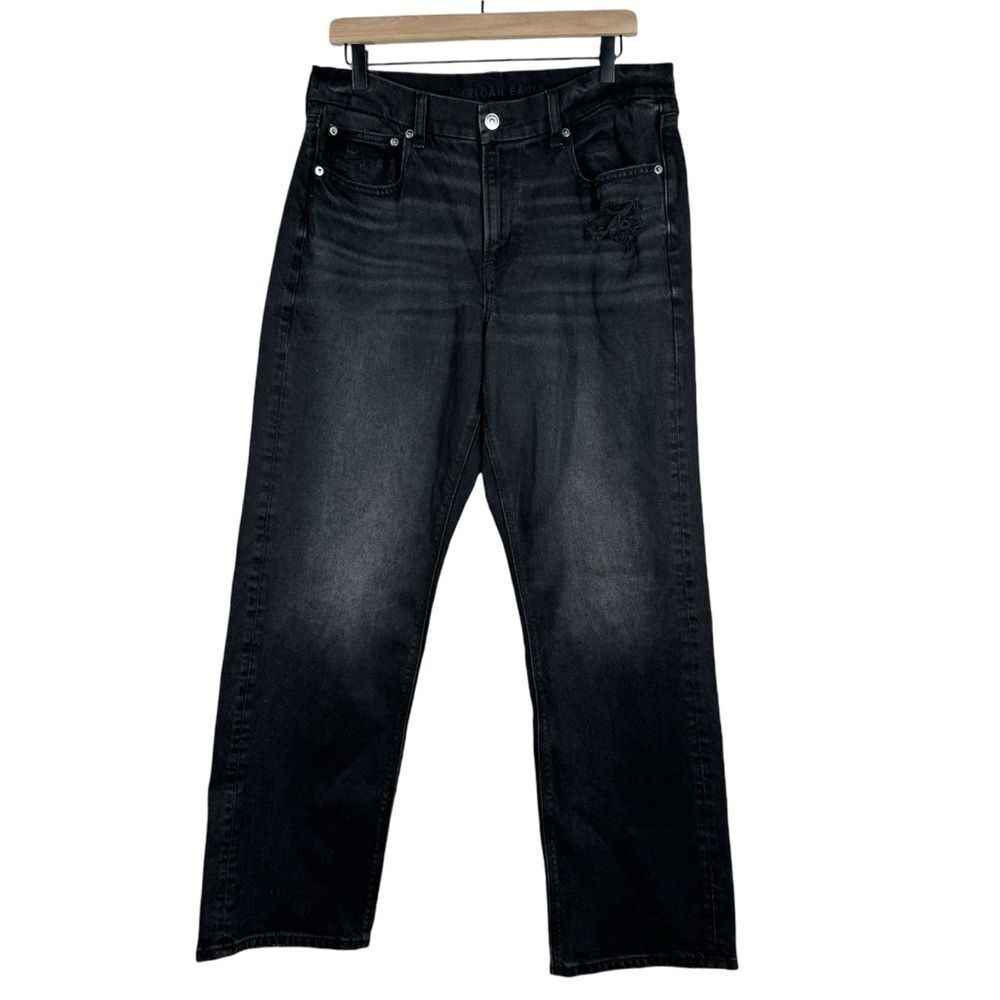 American Eagle Curvy Straight Leg Jeans Stretch Black Denim Women’s Size 12